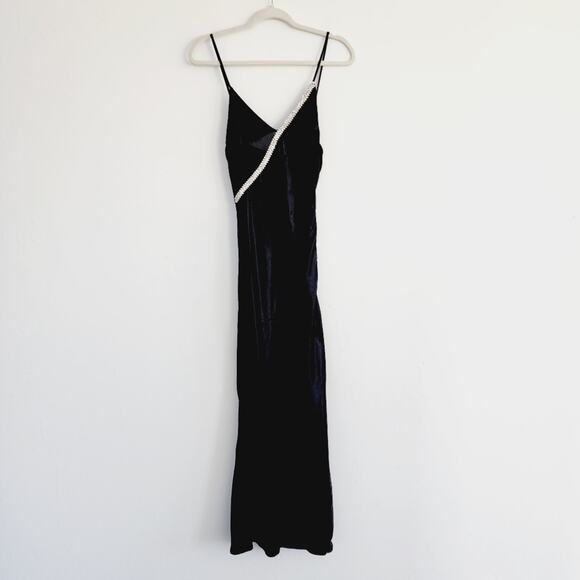 Zara Black Satin Effect Rhinestone Midi Slip Dress Spaghetti Straps Size Small - Picture 6 of 14